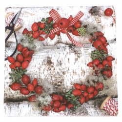 Napkin for Decoupage Ti-flair 33x33 cm three-layer Wreath of Rose Hips - 1 piece