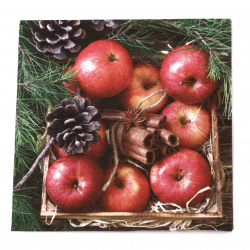 Χαρτοπετσέτα ti-flair 33x33 cm τριών στρώσεων Κόκκινα Μήλα σε Ξύλινο Κουτί -1 τεμάχιο