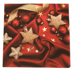 Χαρτοπετσέτα ti-flair χριστουγεννιάτικα στολίδια  33x33 cm τριών στρώσεων σε κόκκινο μετάξι -1 τεμάχιο