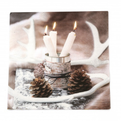 Napkin for decoupage - Ti-flair 33x33 cm three-layer White Candles in Tin Can - 1 piece