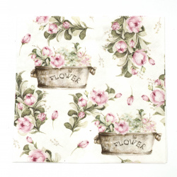 Servetel ti-flair 33x33 cm cutii cu flori de bujor in trei straturi -1 bucata