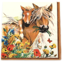 Ti-Flair Napkin, 33x33 cm, Three-Ply, Featuring Horses in Summer Meadow - 1 piece