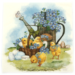 Ti-Flair Napkin, 33x33 cm, Three-Ply, Featuring Forget-Me-Not and Chicks - 1 piece