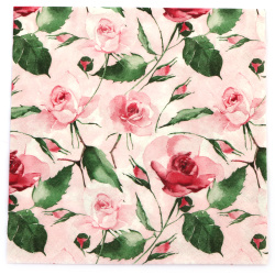 Ti-Flair Napkin, 33x33 cm, Three-Ply, Featuring Powdery Roses in Blush Rose - 1 piece