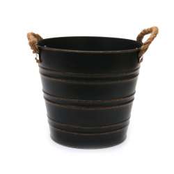 Embossed Metal Flower Pot Bucket Planter with Hemp Handles 150x165 mm color brown