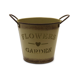 Decorative Metal Bucket 120x130 mm with Flowers and Garden Word Design, color green