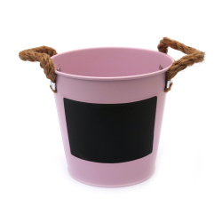 Decorative Metal Bucket with Chalkboard Label and Hemp Handles 120x130 mm, color pink