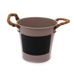 Decorative Metal Bucket with Chalkboard Label and Hemp Handles 120x130 mm, rose ash color