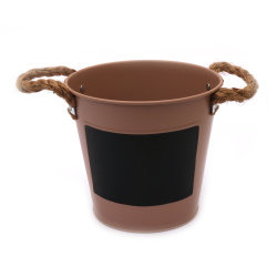 Decorative Metal Bucket with Chalkboard Label and Hemp Handles 120x130 mm, color beige