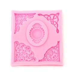 Silicone Mold Oval Frame and Ornament Angles, 75x84x10