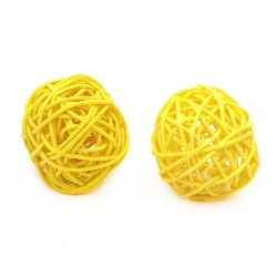 Rattan Ball, Wooden, Decoration, Craft Projects, DIY 50 mm yellow - 2  pieces