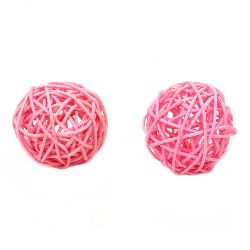 Ратанови топки дърво цвят розов 50 мм -2 броя