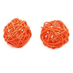 Rattan Ball, Wooden, Decoration, Craft Projects, DIY 50 mm orange - 2 pieces