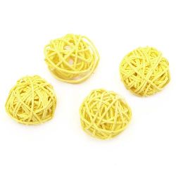 Ратанови топки дърво цвят жълт 30 мм - 4 броя