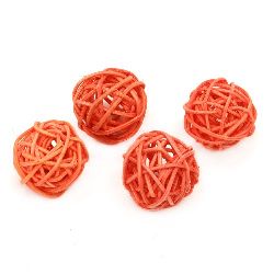 Rattan Ball, Wooden, Decoration, Craft Projects, DIY  30 mm orange - 4 pieces