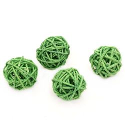 Rattan Ball, Wooden, Decoration, Craft Projects, DIY  30 mm green - 4 pieces