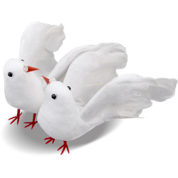 Doves for Decoration Made of Cotton Wool and Feathers, MEYCO, 11 cm, in White Color - 2 Pieces