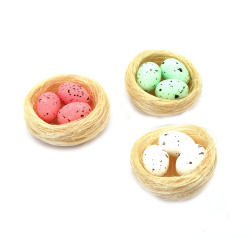 Bird's Nest made of coconut grass with Easter eggs for decoration, 60 mm - 3 pieces
