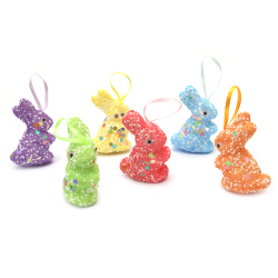 Set of styrofoam rabbits, 78x33 mm, with hangers - 6 pieces
