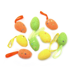 Set of Colorful Hanging Foam Eggs, 48x33 mm, assorted colors - 9 pieces