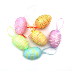 Set of Styrofoam Eggs, 55x38 mm, with MIX colors and hangers - 6 pieces, Perfect Easter Egg Ornaments for DIY decoration