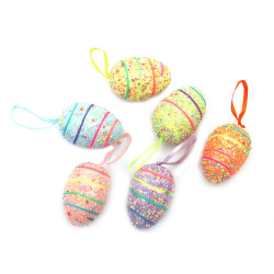 Set of styrofoam eggs, 57x39 mm, with MIX colors & hangers - 6 pieces