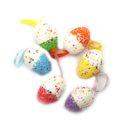Set of Styrofoam Eggs for Easter Tree Decoration, 57x40 mm, with MIX colors & hangers - 6 pieces
