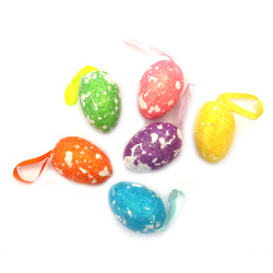 Set of Styrofoam Eggs, 55x38 mm, with MIX colors & hangers, perfect for Easter Day Decoration - 6 pieces