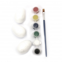 Set of Styrofoam Eggs for Painting with Paints and Paint Brush, 40x60 mm - Pack of 6