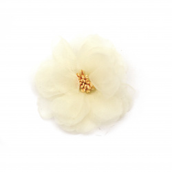 Organza flower with stamens 60 mm champagne