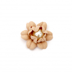 Flower made of suede paper with pearl 30x12 mm pale pink