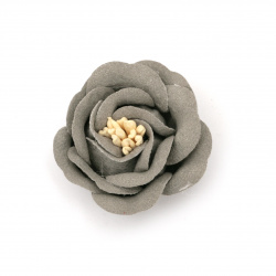 Flower made of suede paper with stamens 35x23 mm color gray pastel