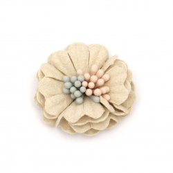 Flower made of suede paper with a stump and colored stamens 30x13 mm champagne pastel color