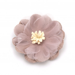 Velour and Organza Paper Flower with Stamen, 47x20 mm, Color - Ashes of Roses