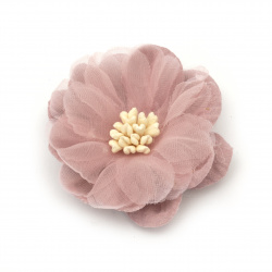 Velour and Organza Paper Flower with Stamen, 47x20 mm, in Pink Lavender Color