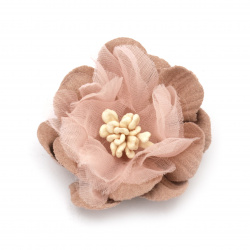 Velour and Organza Paper Flower with Stamen, 47x20 mm, Pink Color