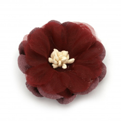 Velour and Organza Paper Flower with Stamen, 47x20 mm, Burgundy Color