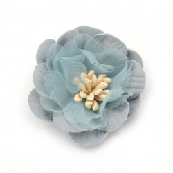 Velour and Organza Paper Flower with Stamen, 47x20 mm, Light Blue Color