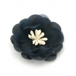 Velour and Organza Paper Flower with Stamen, 47x20 mm, Dark Blue Color