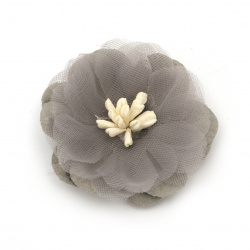 Velour and Organza Paper Flower with Stamen, 47x20 mm, Gray Color