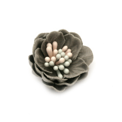 Velvet Paper Flower with Stamens / 30x20 mm / Pastel Gray - 2 pieces