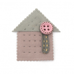 Текстилен елемент за декорация къщичка с копче 35x40 мм цвят микс -5 броя
