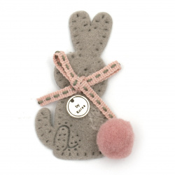Textile element for decoration bunny with ribbon 55x29 mm color mix pink, gray -5 pieces