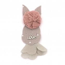 Textile element for decoration bunny with pompom and metal inscription 75x29 mm color mix pink, gray -5 pieces