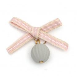 Element textil pentru panglică decorativă cu margele 30x30 mm culoare roz, gri -5 bucăți
