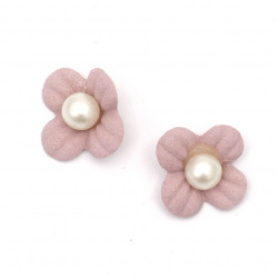 Flower made of suede paper with pearl 18 mm color light pink pastel - 10 pieces