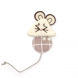 Текстилен елемент за декорация мишка с перли 50x34 мм цвят многоцветен -2 броя