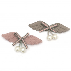 Текстилен елемент за декорация крила с перли 60x15 мм цвят микс сив, розов -5 броя