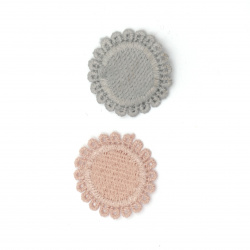 Textile element for decoration round 30 mm color mix pink, gray -10 pieces