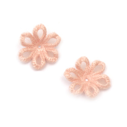 Element dantela pentru decor floare 25 mm culoare roz - 5 bucati